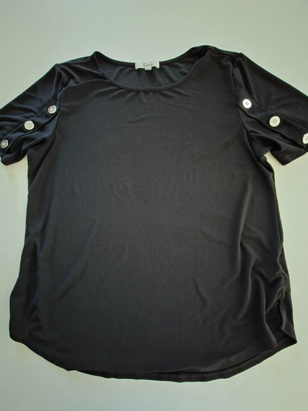 89th & Madison L Black Short Sleeve Blouse Button Detail